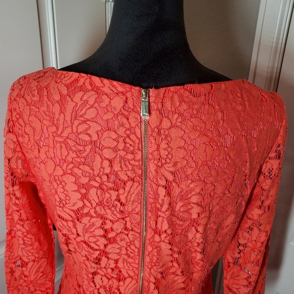 NWT Vince Camuto Lace Coral Pink Orange Sheath Dress Women's Size 10 3/4 Sleeves - Picture 12 of 16